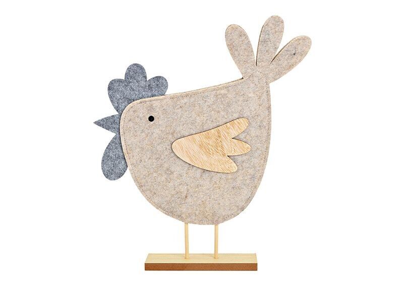Chicken stand on wooden base made of natural felt (W/H/D) 36x7x39cm