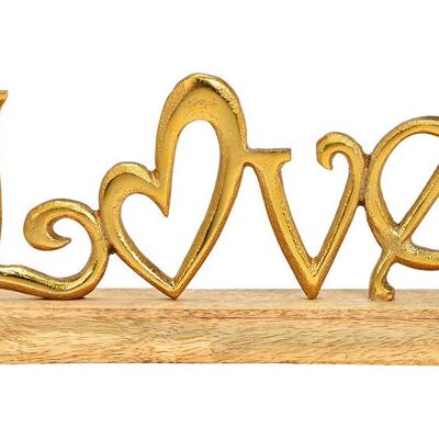 Aufsteller Schriftzug, Love, auf Mangoholz Sockel aus Metall gold (B/H/T) 25x12x5cm