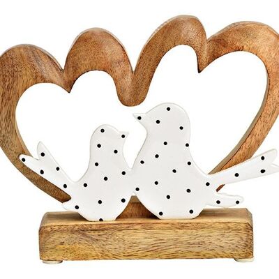 Soporte en forma de corazón, pájaro de madera de mango natural, blanco (an/al/pr) 19x15x5cm