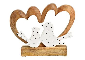 Support coeur, oiseau en bois de manguier naturel, blanc (L/H/P) 19x15x5cm