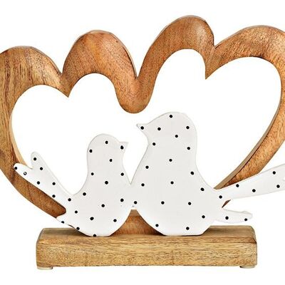 Soporte en forma de corazón, pájaro de madera de mango natural, blanco (an/al/pr) 26x20x6cm