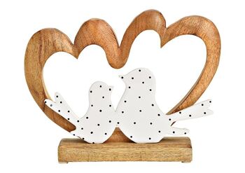 Support coeur, oiseau en bois de manguier naturel, blanc (L/H/P) 26x20x6cm