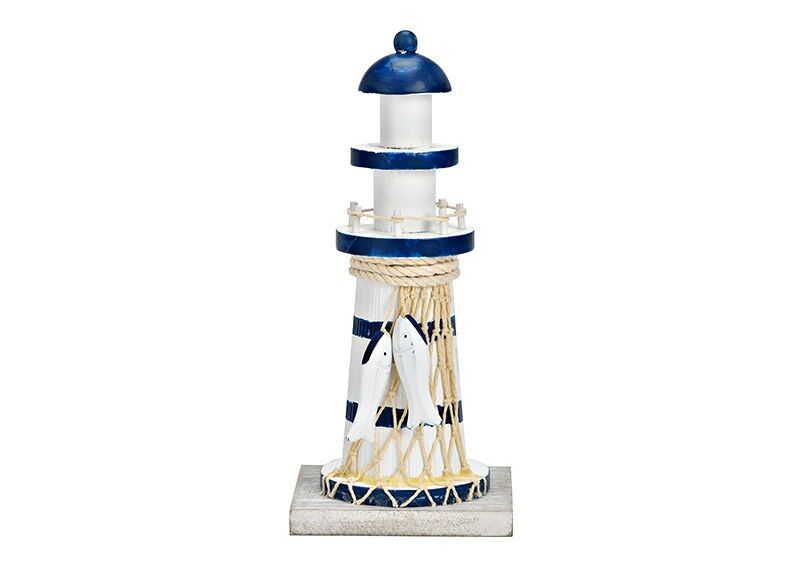 Leuchtturm Maritim Optik aus Holz blau, weiß (B/H/T) 10x23x9cm