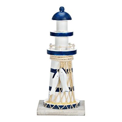 Leuchtturm Maritim Optik aus Holz blau, weiß (B/H/T) 10x23x9cm