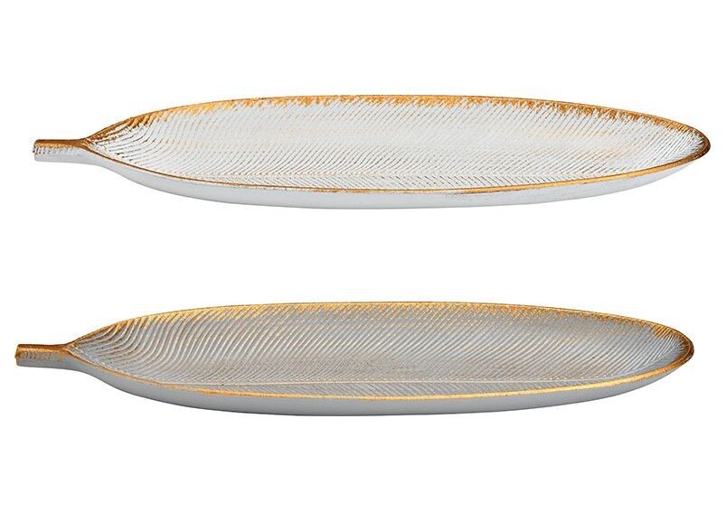 Tablett Blatt aus Holz taupe, weiß 2-fach, (B/H/T) 40x3x14cm