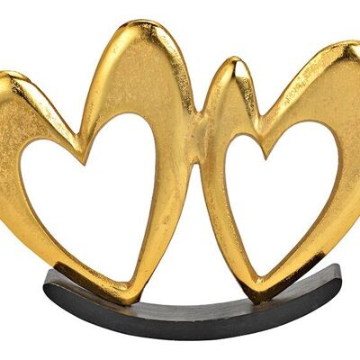 Supporto a forma di cuore altalena su base in legno di mango in metallo dorato (L/A/P) 23x18x3 cm