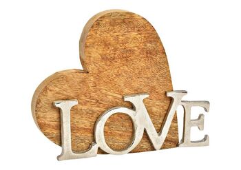 Support coeur, avec inscription en métal, LOVE en bois de manguier naturel (L/H/P) 22x17x4cm
