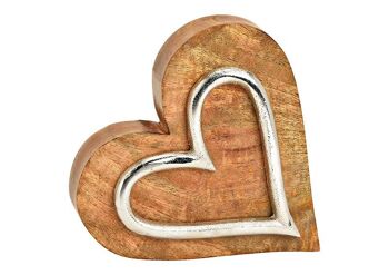 Support coeur, avec coeur en métal, en bois de manguier naturel (L/H/P) 15x15x4cm