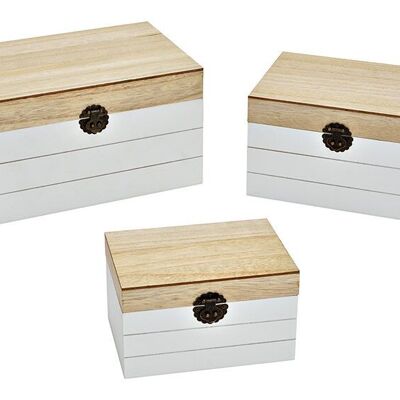 Set di 3 scatole portaoggetti, in legno beige, bianco (L/A/P) 30x20x17 cm, 25x18x15 cm, 20x15x12 cm