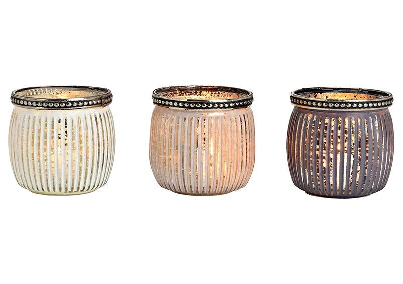 Lanterna in vetro tortora, bianco 3 volte, (L/A/P) 7x7x7 cm