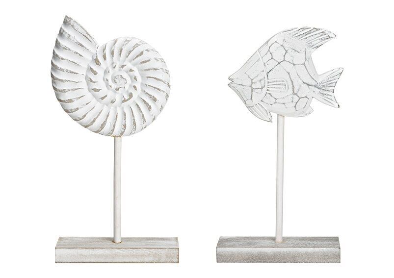 Maritime stand, fish, shell made of white wood, 2-fold, (W/H/D) 20x38x7cm