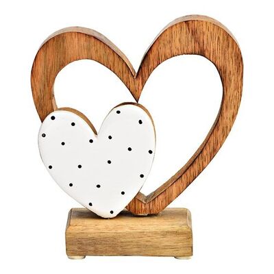 Soporte en forma de corazón de madera de mango marrón, blanco (An/Al/Pr) 14x16x6cm