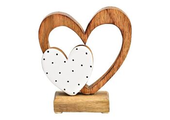 Support coeur en bois de manguier marron, blanc (L/H/P) 14x16x6cm