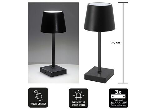 LED Tischleuchte, Indoor, 3 Helligkeitsstufen per Touchfunktion aus Kunststoff schwarz (B/H/T) 10x26x10cm