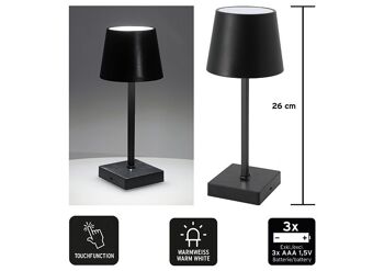 Lampe de table LED, intérieur, 3 niveaux de luminosité via fonction tactile, en plastique noir (L/H/P) 10x26x10cm