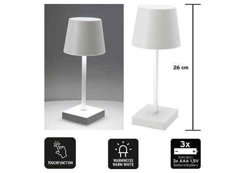 LED Tischleuchte, Indoor, 3 Helligkeitsstufen per Touchfuntion aus Kunststoff weiß (B/H/T) 10x26x10cm