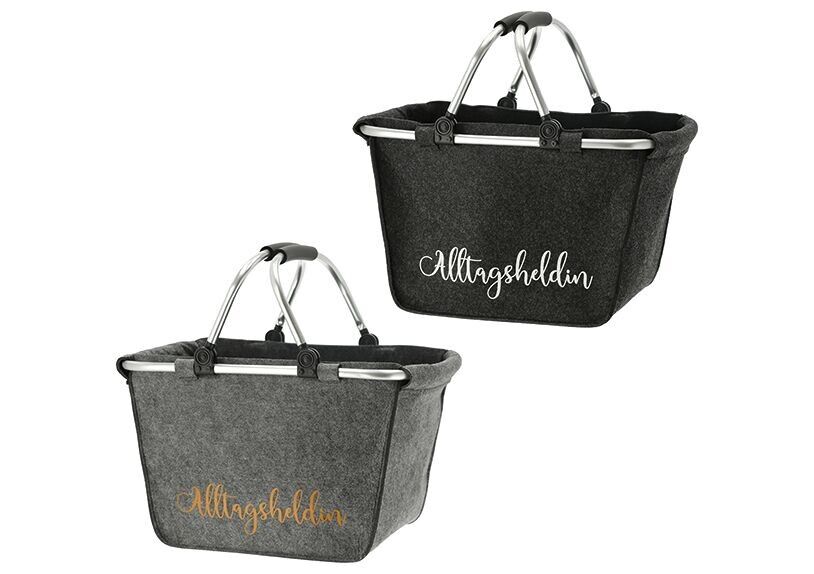 Cestino per la spesa, eroina quotidiana in feltro grigio, 2 scomparti, (L/A/P) 48x28x29 cm
