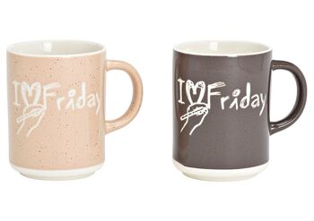 Mug, I love Friday, en porcelaine rose/rose, gris 2 fois, (L/H/P) 13x11x8cm 360ml