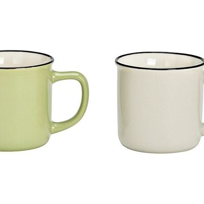 Taza de porcelana verde, doble, (An/Al/Pr) 12x8x9cm 330ml