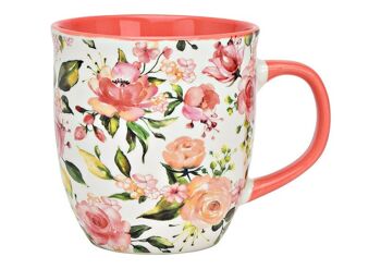 Mug décoration florale en porcelaine rose/rose (L/H/P) 14x11x11cm, 410ml