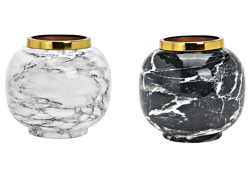 Vase Marmoroptik aus Metall schwarz, weiß 2-fach, (B/H/T) 18x16x18cm