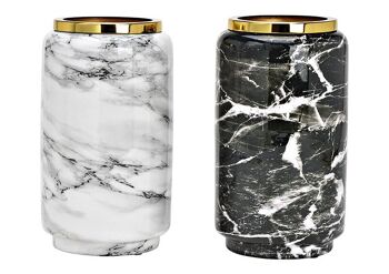 Vase aspect marbre en métal double, (L/H/P) 15x25x15cm