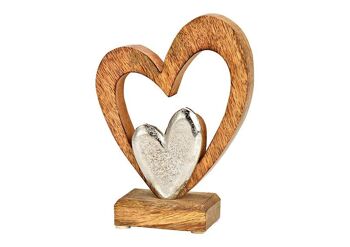 Support coeur avec coeur en métal, en bois de manguier naturel (L/H/P) 13x17x5cm