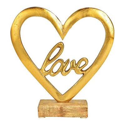 Supporto Heart Love, su base in legno di mango, in metallo dorato (L/A/P) 18x19x5 cm