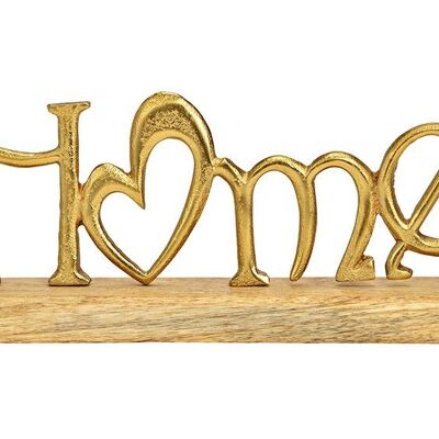 Scritta su supporto, Home, su base in legno di mango, in metallo dorato (L/A/P) 29x12x5 cm