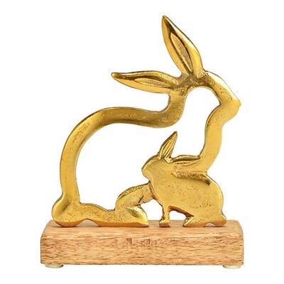 Supporto per coniglio su base in legno di mango, in metallo dorato (L/A/P) 14x17x5 cm