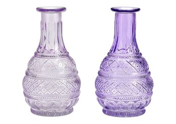 Vase en verre violet, 2 fois, (L/H/P) 10x18x10cm
