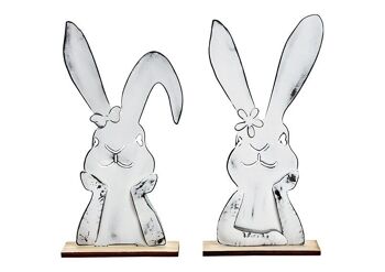 Support pour lapin sur socle en bois, en métal blanc, 2 volets, (L/H/P) 14x28x5cm