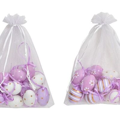 Set di uova di Pasqua da appendere 3x4x3 cm set da 12 in un sacchetto di organza, di plastica viola, bianco 2 volte,