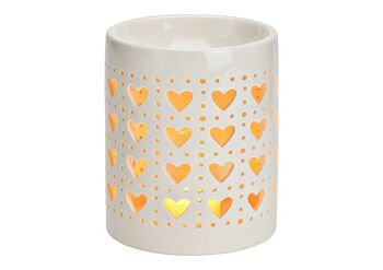 Lampe à parfum décor coeur en porcelaine blanche (L/H/P) 10x13x10cm