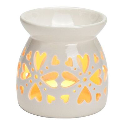 Lámpara aromática con decoración de corazón de porcelana blanca (an/al/pr) 10x10x10cm
