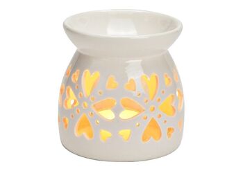Lampe à parfum décor coeur en porcelaine blanche (L/H/P) 10x10x10cm