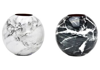 Vase aspect marbre en métal noir, blanc 2 fois, (L/H/P) 14x15x14cm