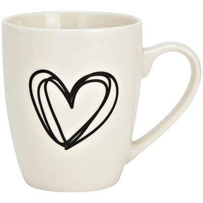 Tazza con decorazione a cuore in porcellana nera (L/A/P) 12x10x8 cm 350 ml