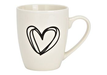 Mug décor coeur en porcelaine noire (L/H/P) 12x10x8cm 350ml