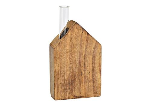 Aufsteller Haus mit Glas Vase aus Mangoholz natur (B/H/T) 9x18x3cm