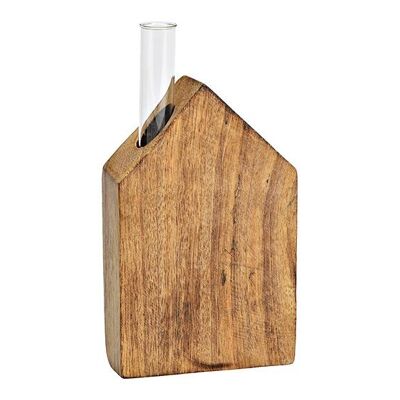 Aufsteller Haus mit Glas Vase aus Mangoholz natur (B/H/T) 9x18x3cm