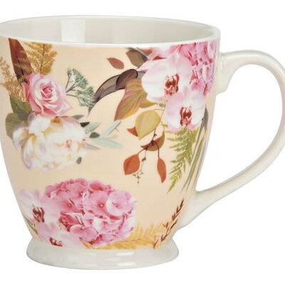 Taza gigante con decoración floral de porcelana (An/Al/Pr) 13x10x10cm 470ml