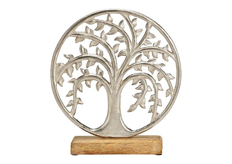 Aufsteller Baum auf Mangoholzsockel aus Metall (B/H/T) 24x26x4cm