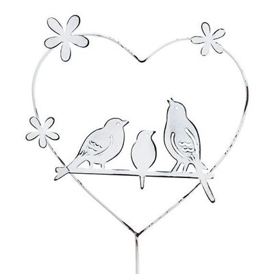 Enchufe corazón, decoración de pájaros, de metal blanco (ancho/alto) 22x79cm