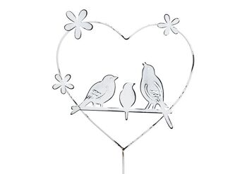 Plug coeur, décor oiseau, en métal blanc (L/H) 22x79cm