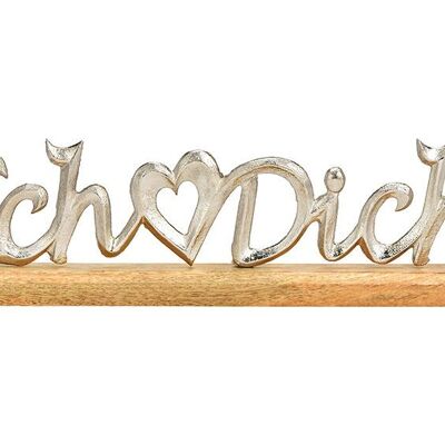 Aufsteller Schriftzug, Ich liebe dich, auf Mangoholz Sockel, aus Metall silber (B/H/T) 41x12x5cm