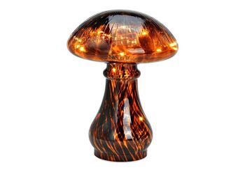 Champignon avec 20 LED, minuterie 6/18, en verre marron (L/H/P) 18x25x18cm