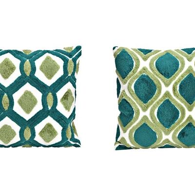 Coussin à motif losanges en textile vert, 2 plis, (L/H/P) 40x40x10cm