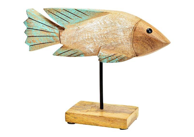 Aufsteller Fisch aus Mangoholz natur, grün (B/H/T) 23x17x7cm