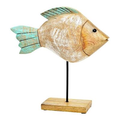 Aufsteller Fisch aus Mangoholz natur, grün (B/H/T) 27x26x7cm